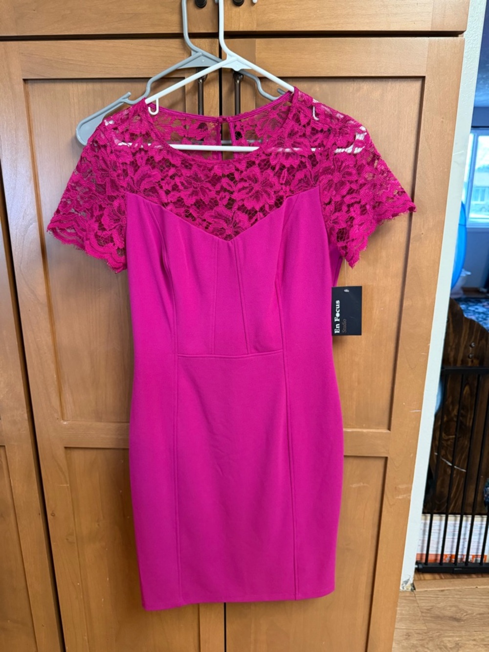 Enfocus Studio Fuchsia Lace-Yoke Midi Dress